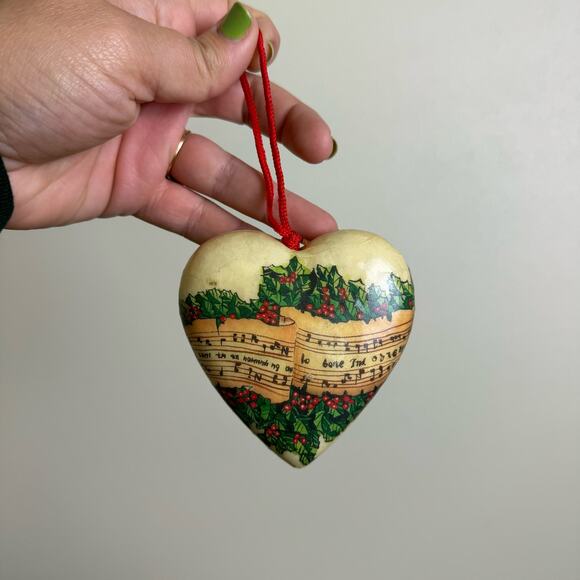 Vintage Christmas Heart Ornaments Old World Victorian Music Paper Mache - Picture 6 of 10